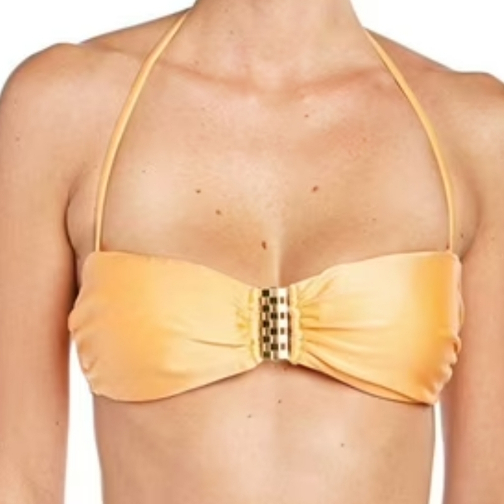 Vix Sun-Kissed Orange Shimmering Bandeau Bikini Top With Gold Accent